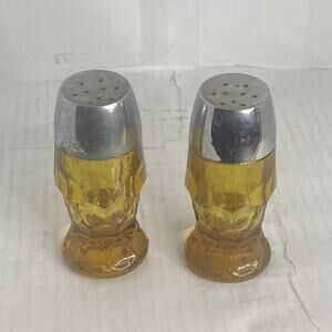 Vintage 4" Viking Georgian Honeycomb Amber Glass Salt & Pepper Shakers